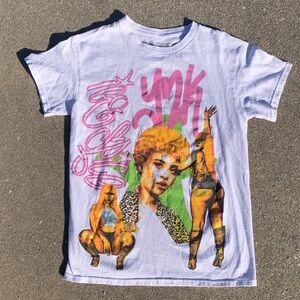 White Graphic Short Sleeve Tee with Pink & Yellow Pop Art